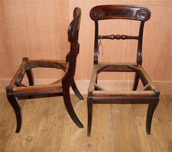 A set of six Regency mahogany dining chairs, lacking seats